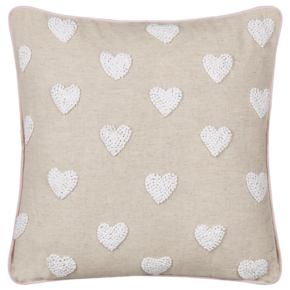 Cuscino in cotone ricamato con motivo a cuoricini beige 45 x 45 cm letto divano accessorio morbido