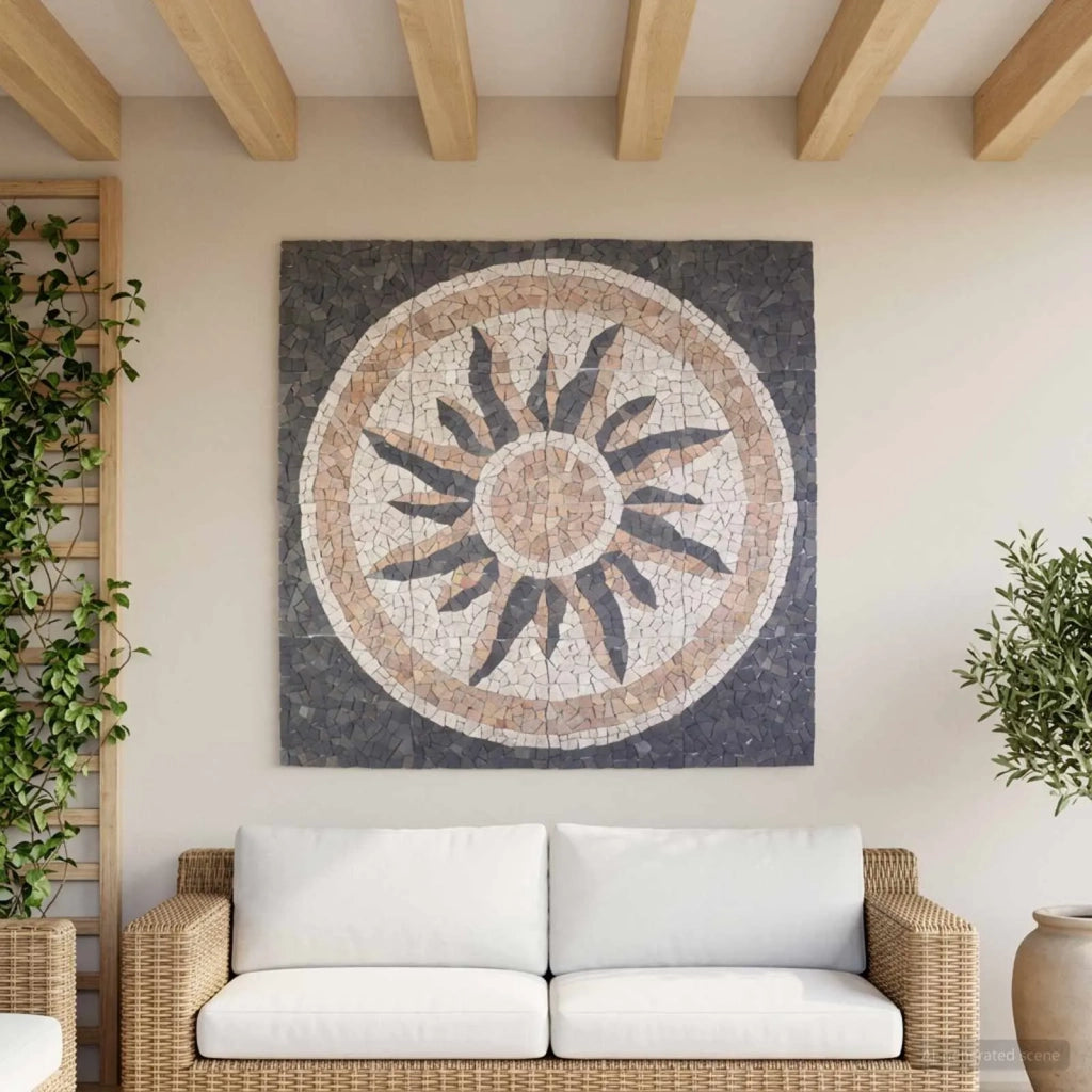 Piastrelle Mosaico Motivo Sole Multicolore 120 x 120 cm Marmo 42033517