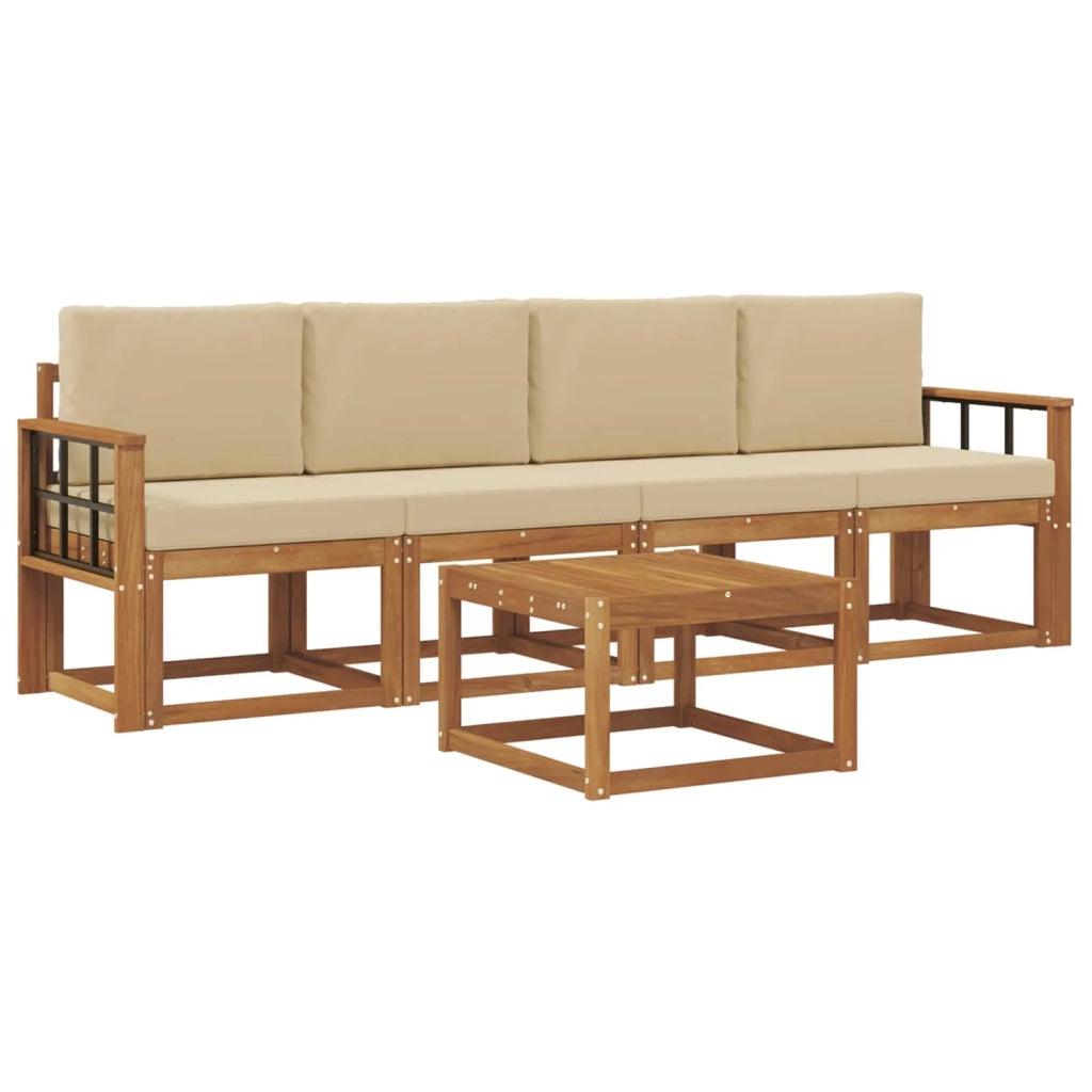 Set di divani da esterno con cuscino 5 pcs Naturale e Beige 3365986