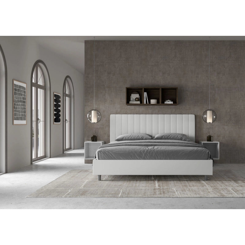 Letto imbottito Matrimoniale 200x210 cm Agueda - Bianco,Similpelle,Senza rete