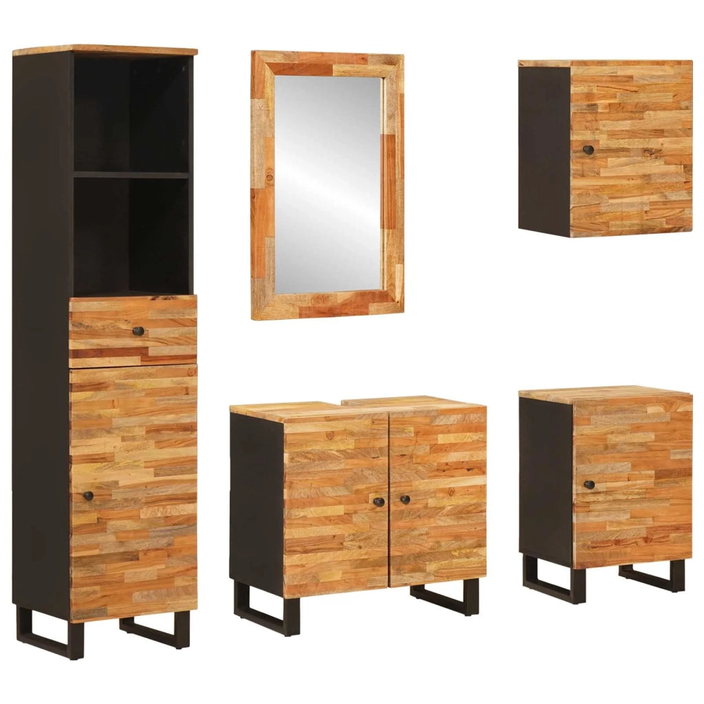 Set da Bagno con porta 5 pcs Naturale Legno di mango massello