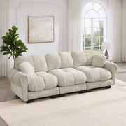 Divano modulare in chenille 260x86x90 cm con seduta trapuntata; cuscino incluso; kaki chiaro