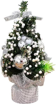 Mini albero di Natale 20cm set con palline di Natale fiori albero decorazioni per la festa di Natale (Argento)