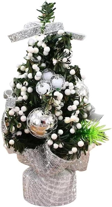 Mini albero di Natale 20cm set con palline di Natale fiori albero decorazioni per la festa di Natale (Argento)