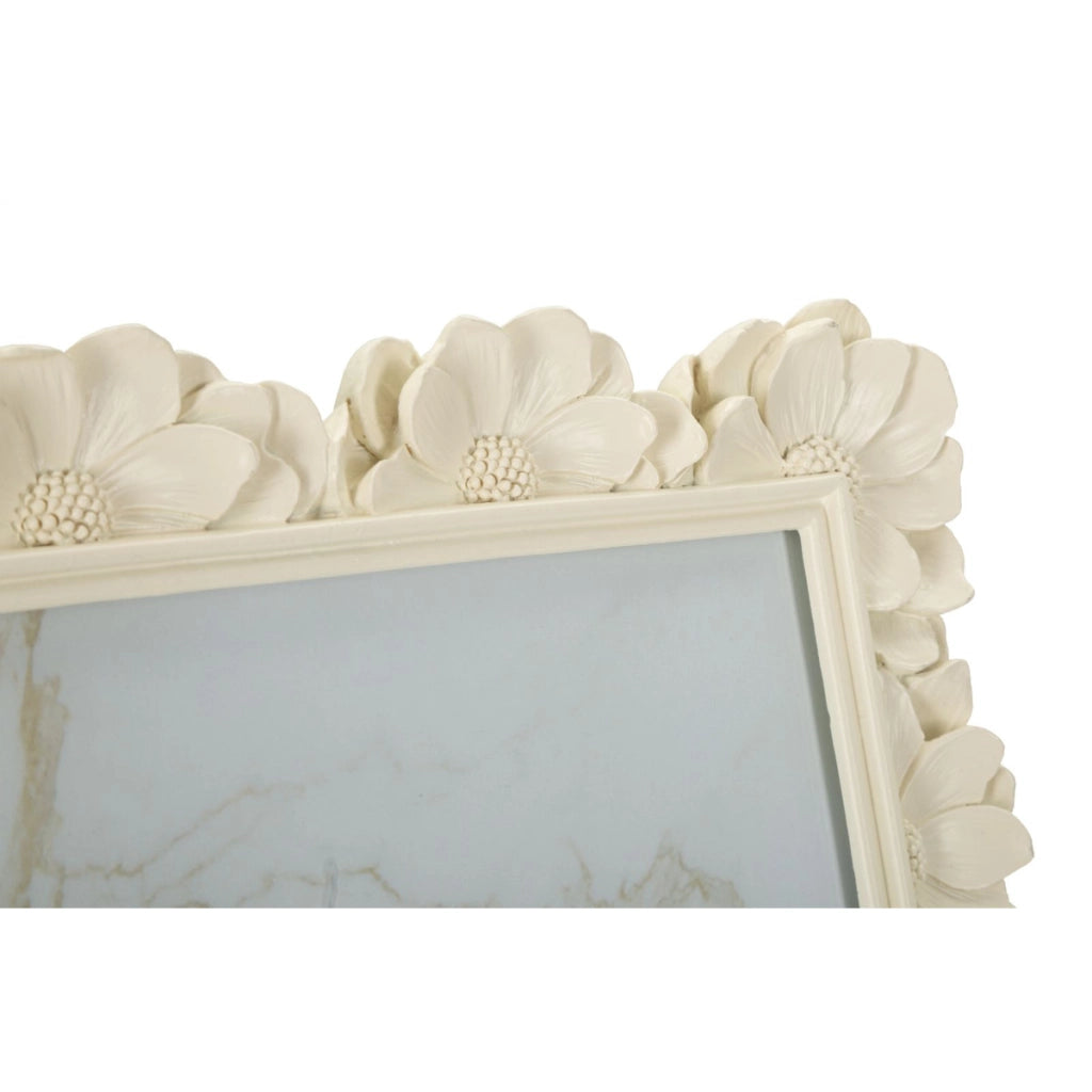 Cornice portafoto floreale in poliresina crema