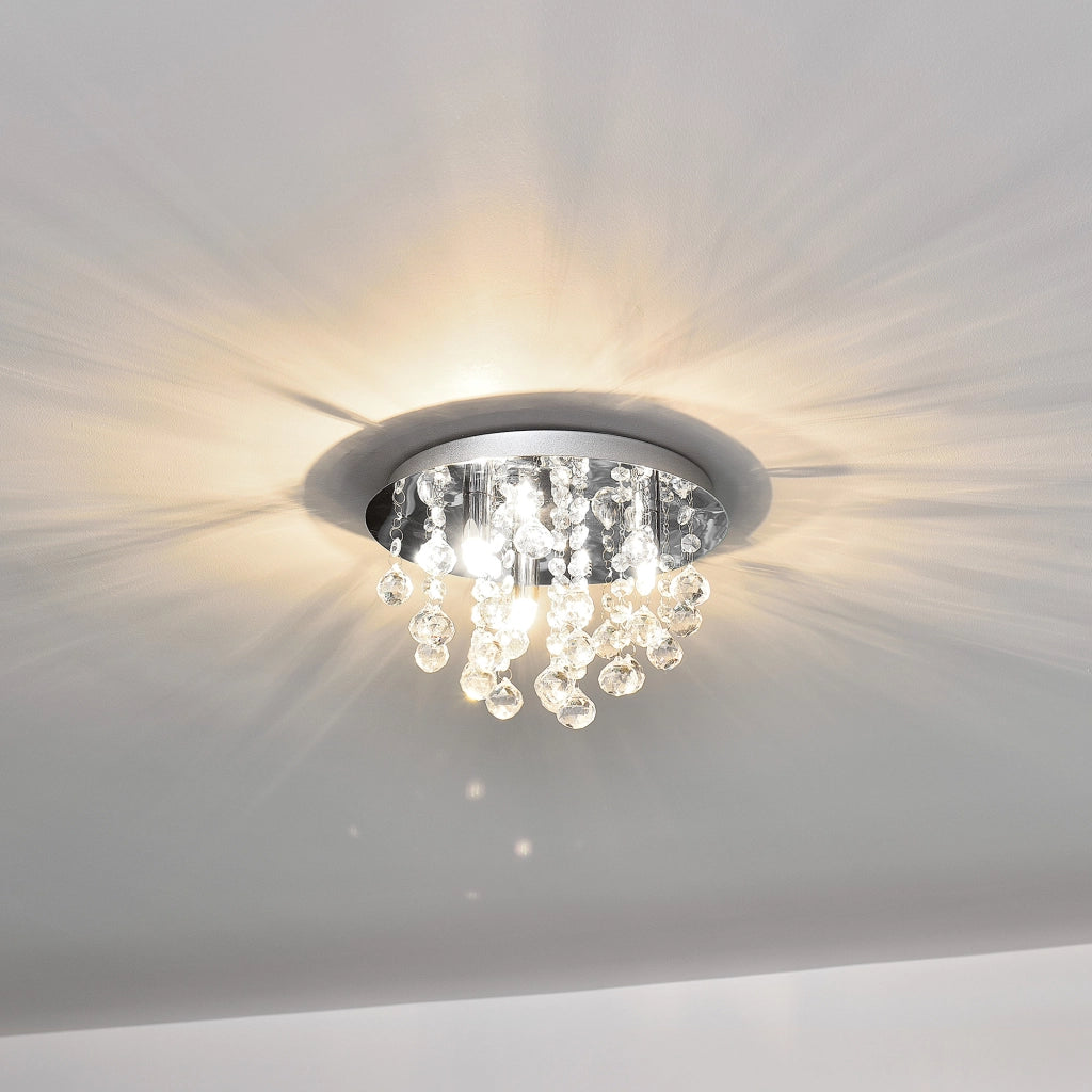 Plafoniera Rotonda Trio con 3 Fonti Luce e Cristalli Artificiali - Cromo/Argento lux.pro