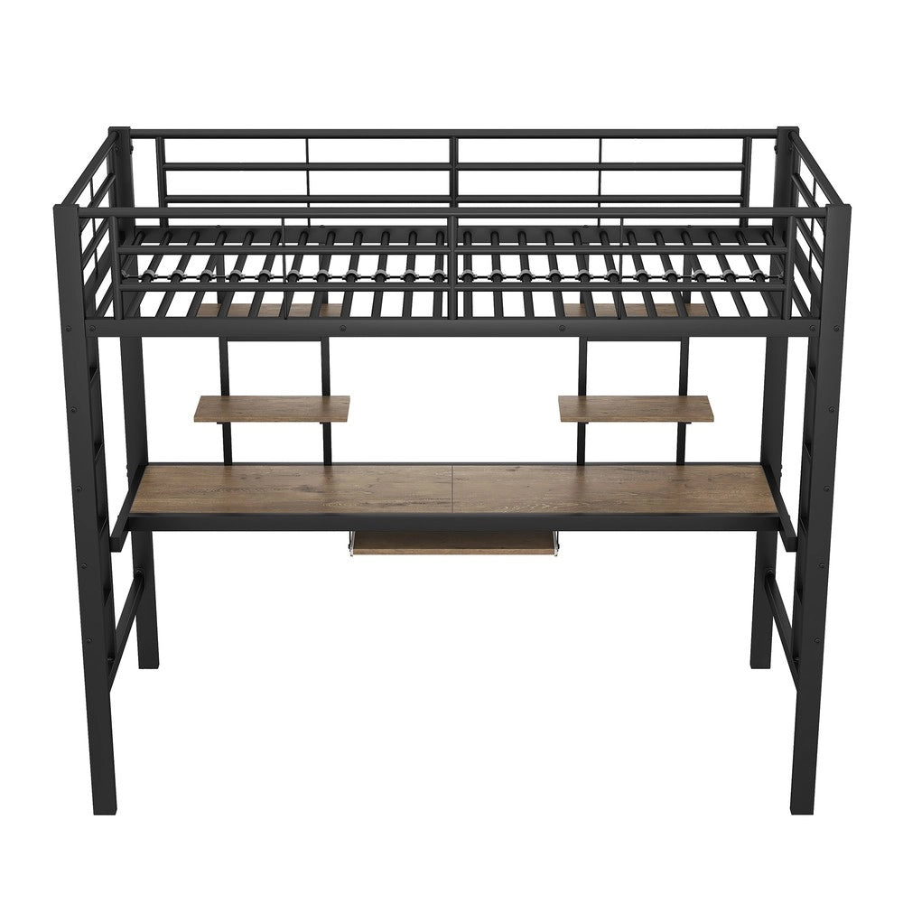 Letto a Soppalco con Scrivania e Librerie ¨C MINIMAL ¨C Metallo Nero 90x200