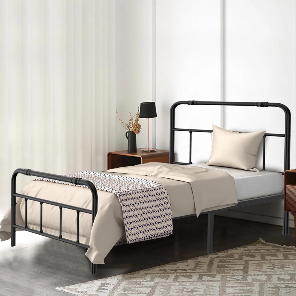 Letto con testiera alta, 90 x 200 cm, in metallo, con vano portaoggetti, in metallo, per letto degli ospiti, letto singolo