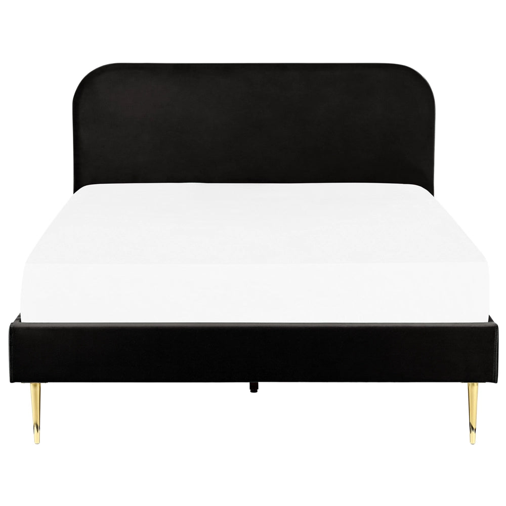 Letto nero velluto tappezzeria doppia dimensione gambe dorate testiera con rete a doghe 140 x 200 cm design minimalista