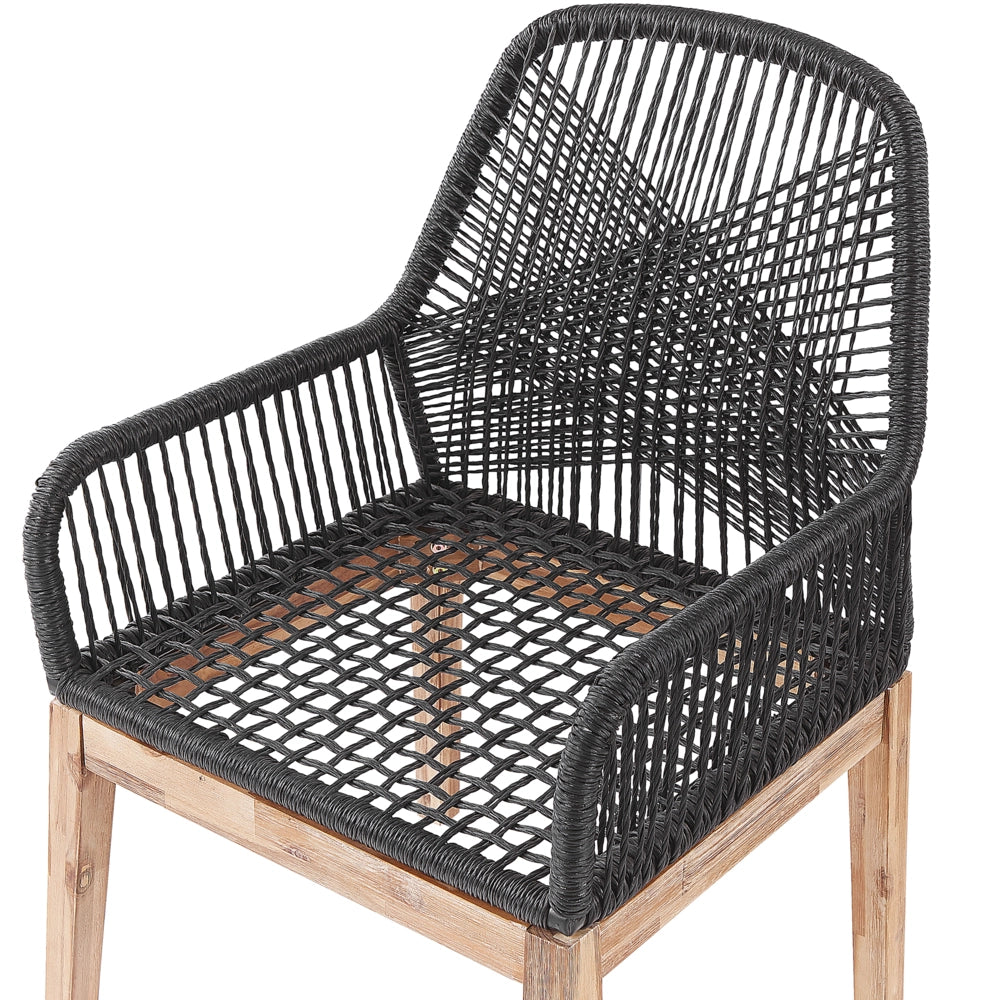 Sedie da pranzo da giardino per esterni Vimini neri Struttura in acciaio polipropilene Gambe in legno Acacia Design moderno Set di 2