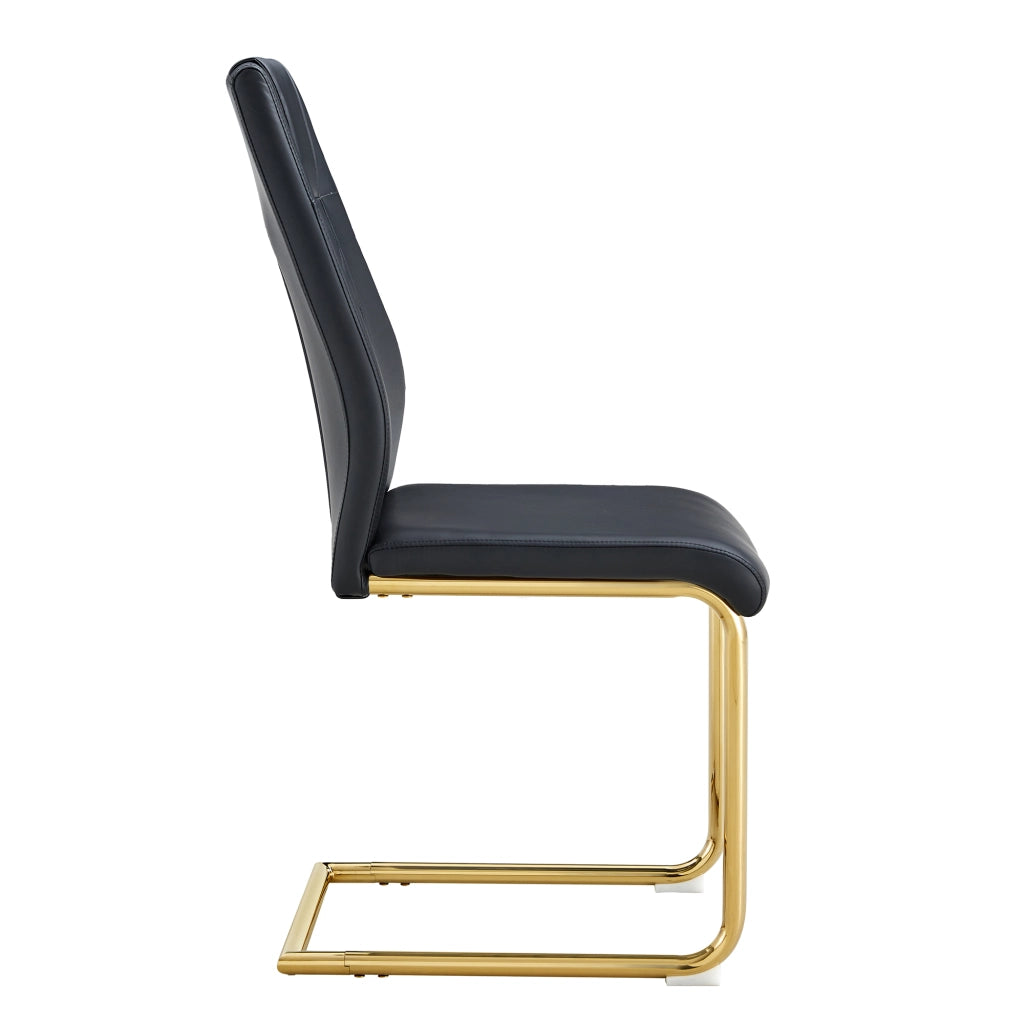Sedie da Pranzo in Similpelle Nera ¨C MINIMAL ¨C Set 4 Pezzi, Gambe Metallo Oro, Schienale Design