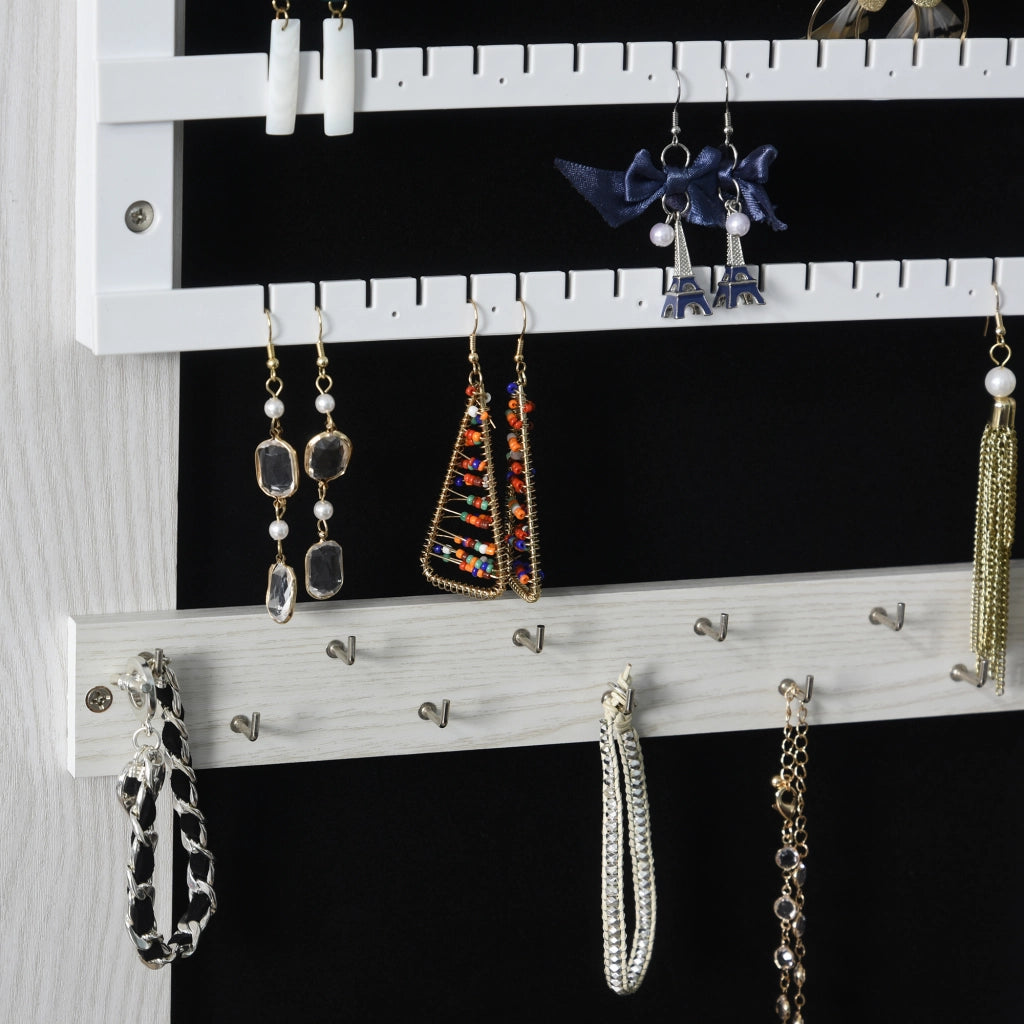 Specchio Portagioie da Terra a LED 15x15x61,75 cm con 4 Scaffali Struttura in Legno Bianco