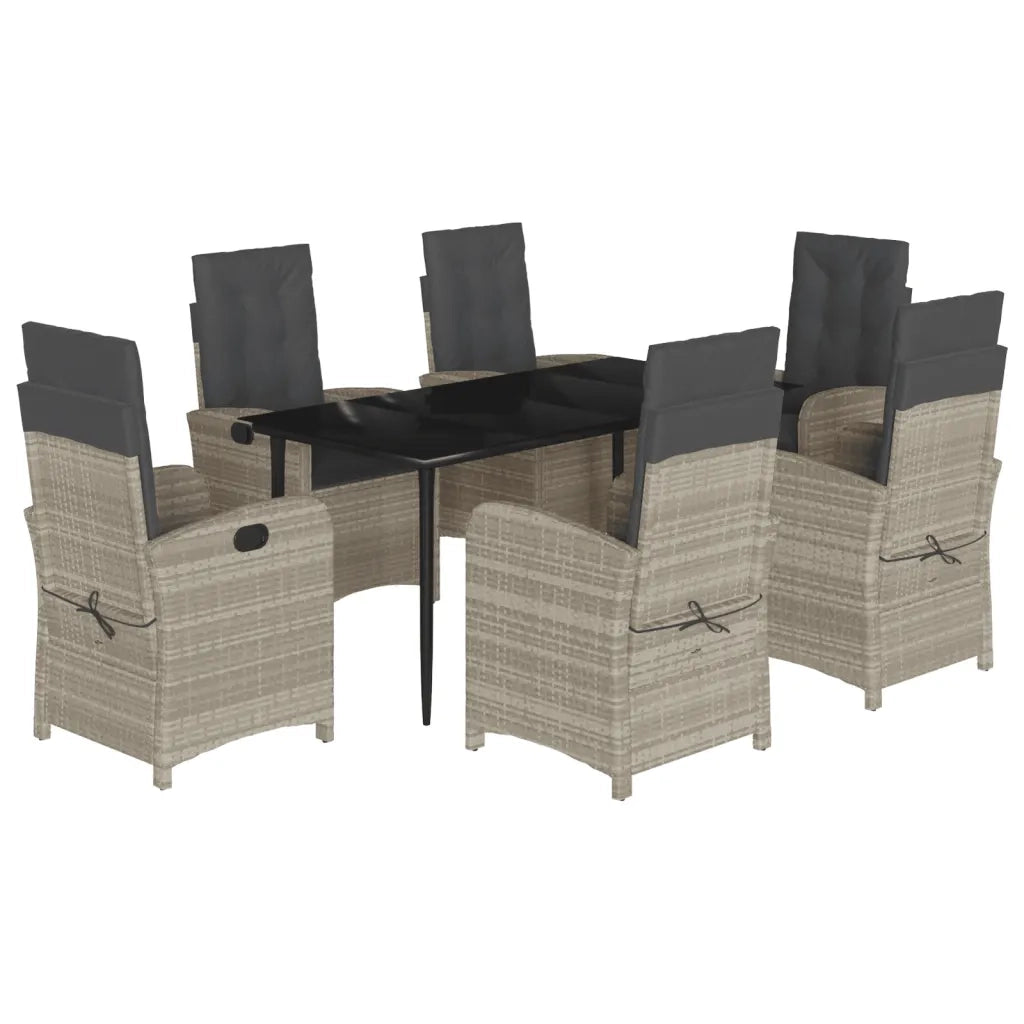 Set da Pranzo da Giardino 7 pz Cuscini Polyrattan Grigio Chiaro 3212416