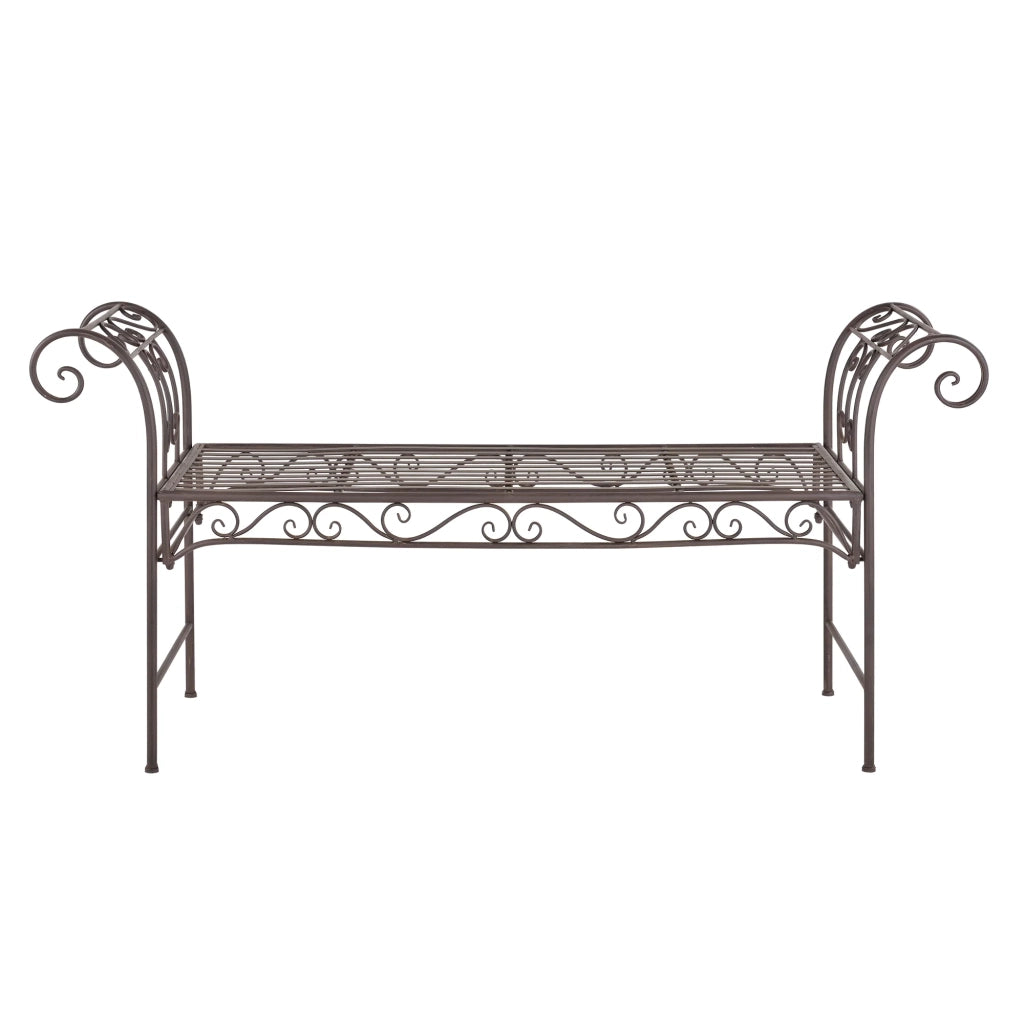 Panca da giardino vintage da esterno in metallo 70 x 147 x 46 cm bronzo 03_0006444