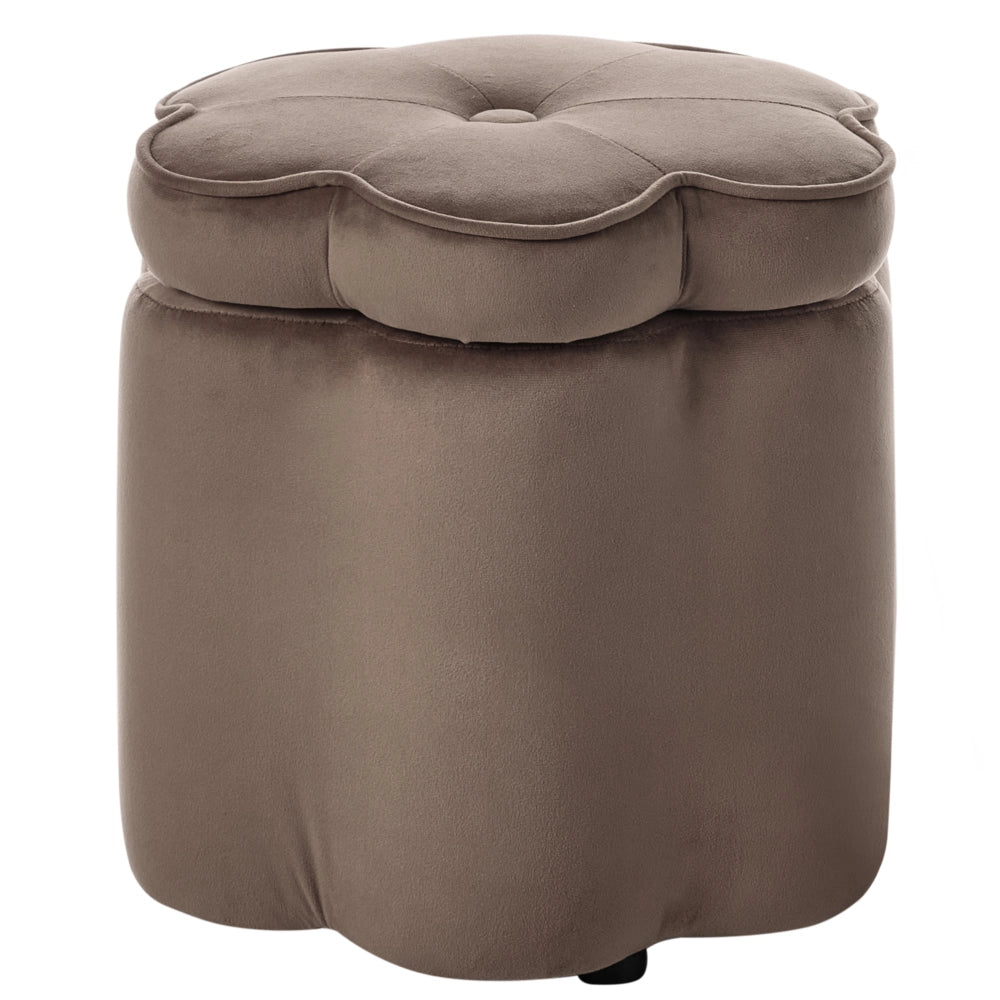Pouf in velluto marrone scuro con vano portaoggetti motivo floreale per soggiorno e camera da letto stile scandinavo
