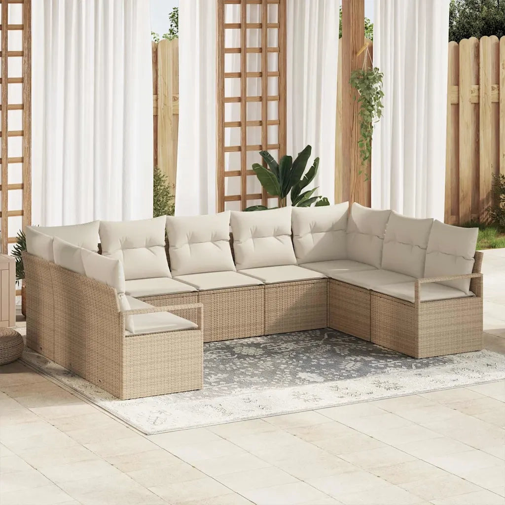 Set di divani con cuscino 9 pcs Beige polyrattan