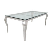 Tavolo da pranzo VELENA – Rettangolare 200 cm – Vetro temperato e acciaio argentato – Stile barocco chic