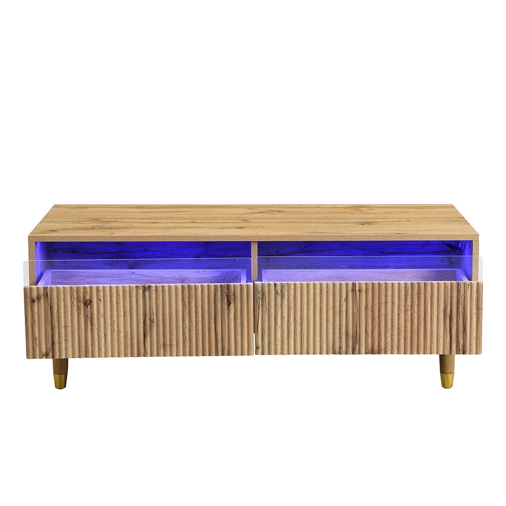 Tavolino-Xylo-Piano ondulato LED piedi legno dorato 2 cassetti