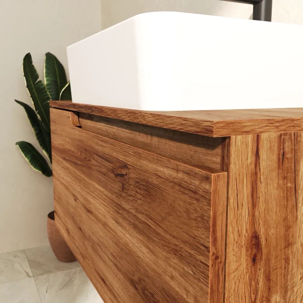 Mobile bagno sospeso 60 cm un cassetto rovere scuro con top | Berg