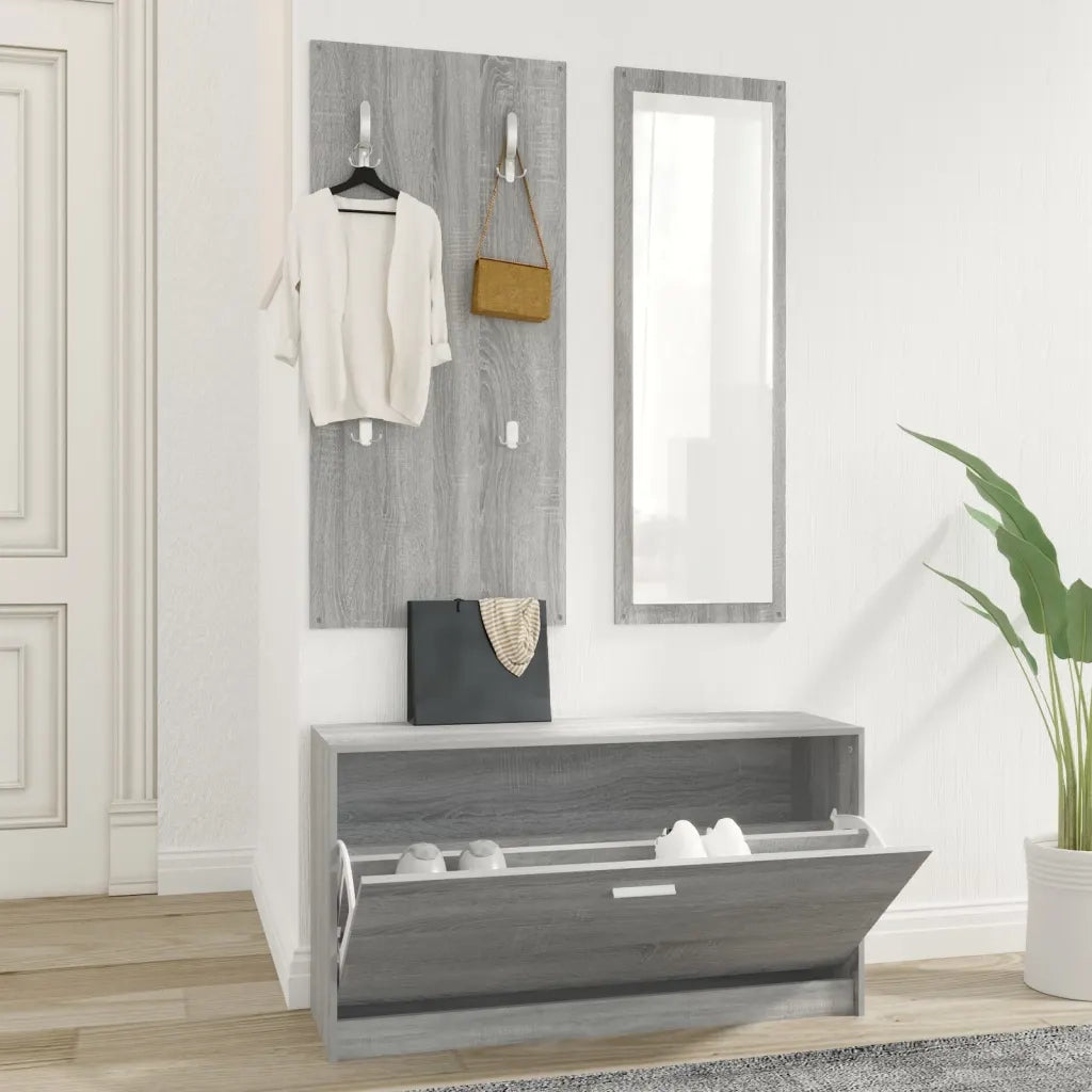 Set Scarpiere 3 in 1-Scaffale per scarpe grigio sonoma in Legno Multistrato