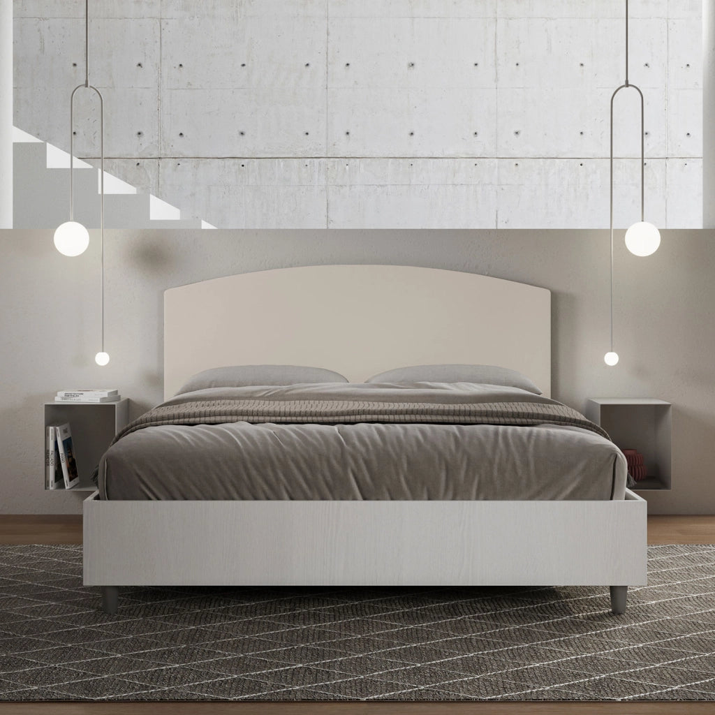 Letto Matrimoniale 160x200 cm con Rete e Contenitore Alzata Comoda Struttura Bianco Frassico e Testata in Similpelle