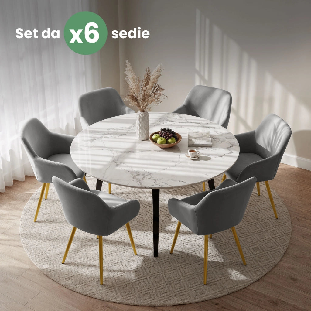 Set di 6 Sedie in velluto liscio ESTELLE Grigio gambe oro