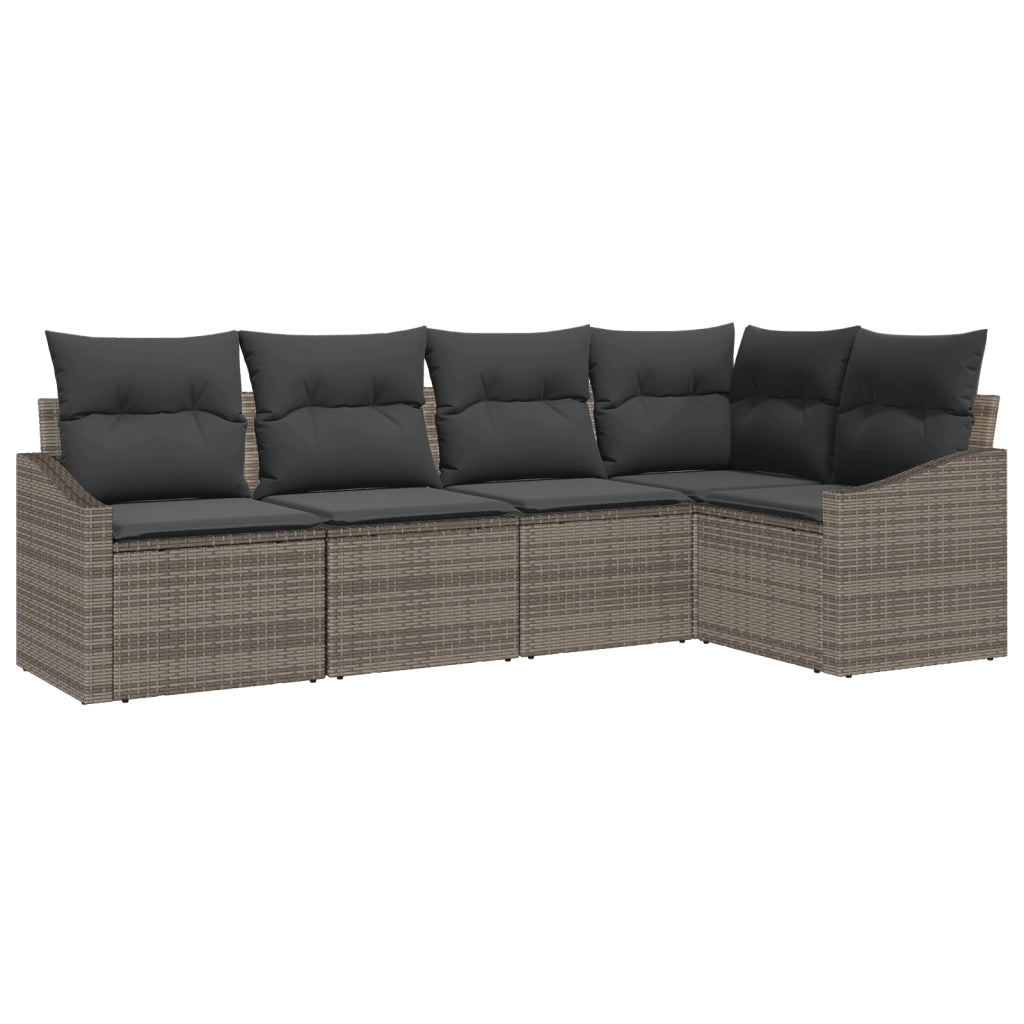 Set da Giardino a 5 Pezzi con Cuscini Grigio in Rattan Sintetico