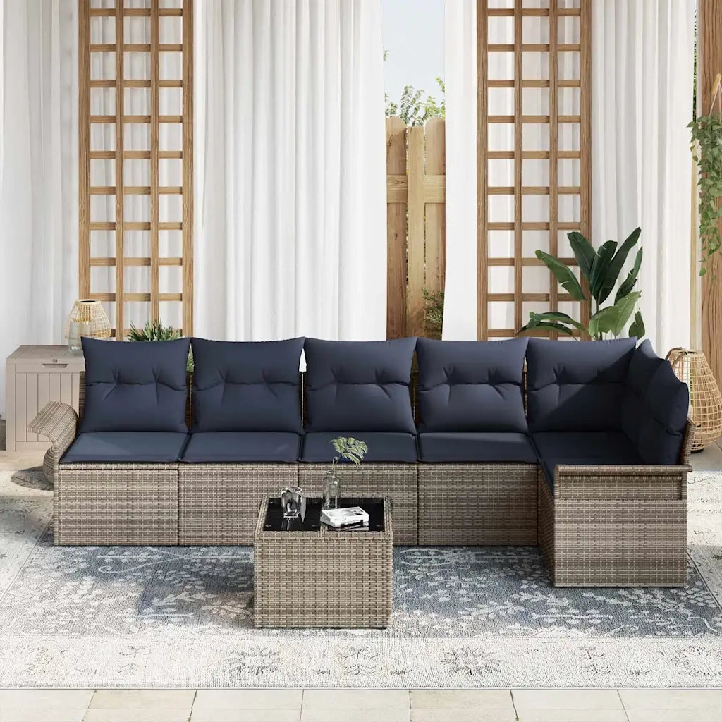 Set Divano da Giardino con cuscino 7 pcs Grigio polyrattan 3345395