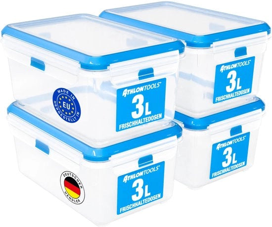 Set di contenitori per alimenti in acciaio inossidabile da 3 L, 4 pezzi, -40°C a +100°C, arieggiati, impermeabili e BPA-free.