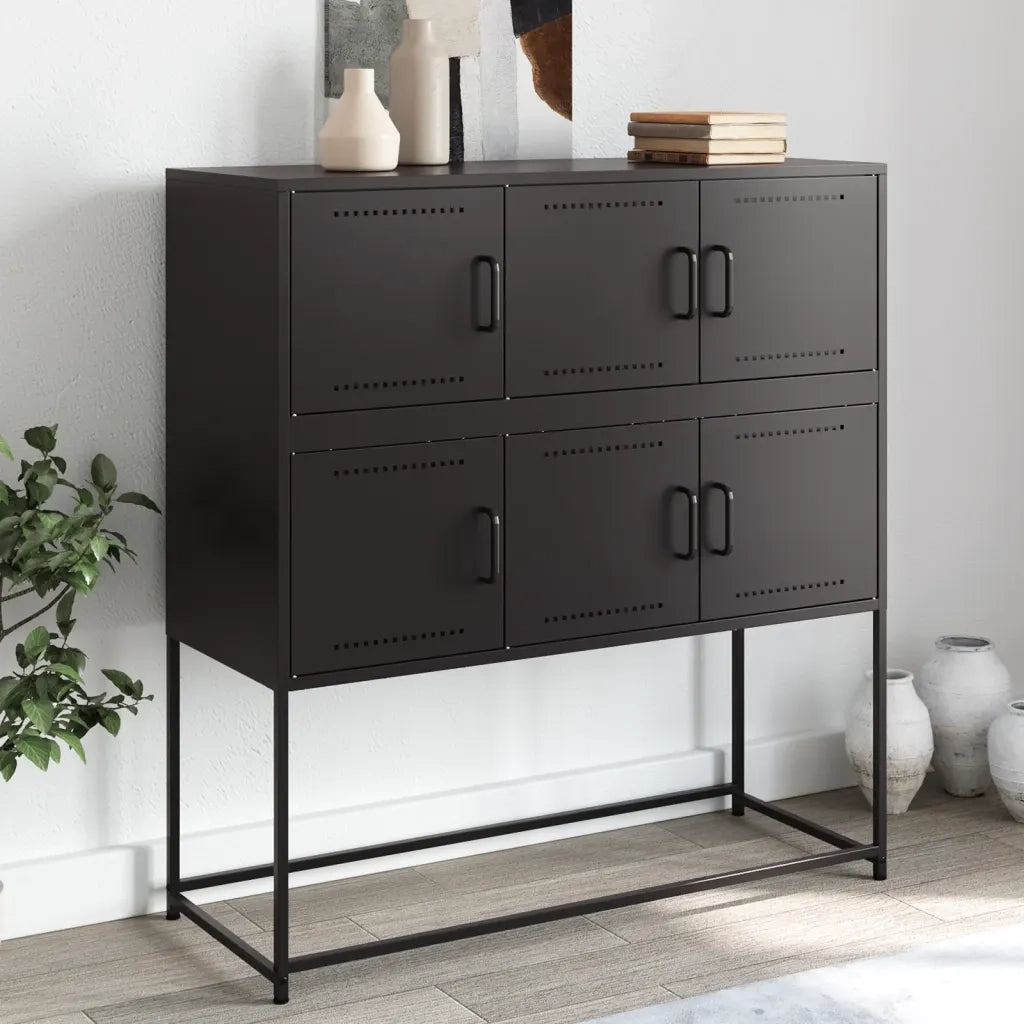 Credenza | Madia | Buffet da pranzo | Armadio da pranzo Nera 100,5x39x107 cm in Acciaio