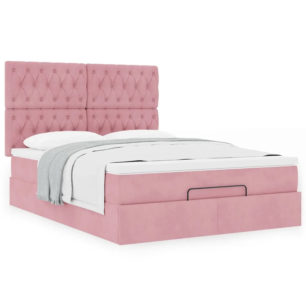 Struttura Letto Pouf con Materassi Rosa 140x190 cm in Velluto 3313546