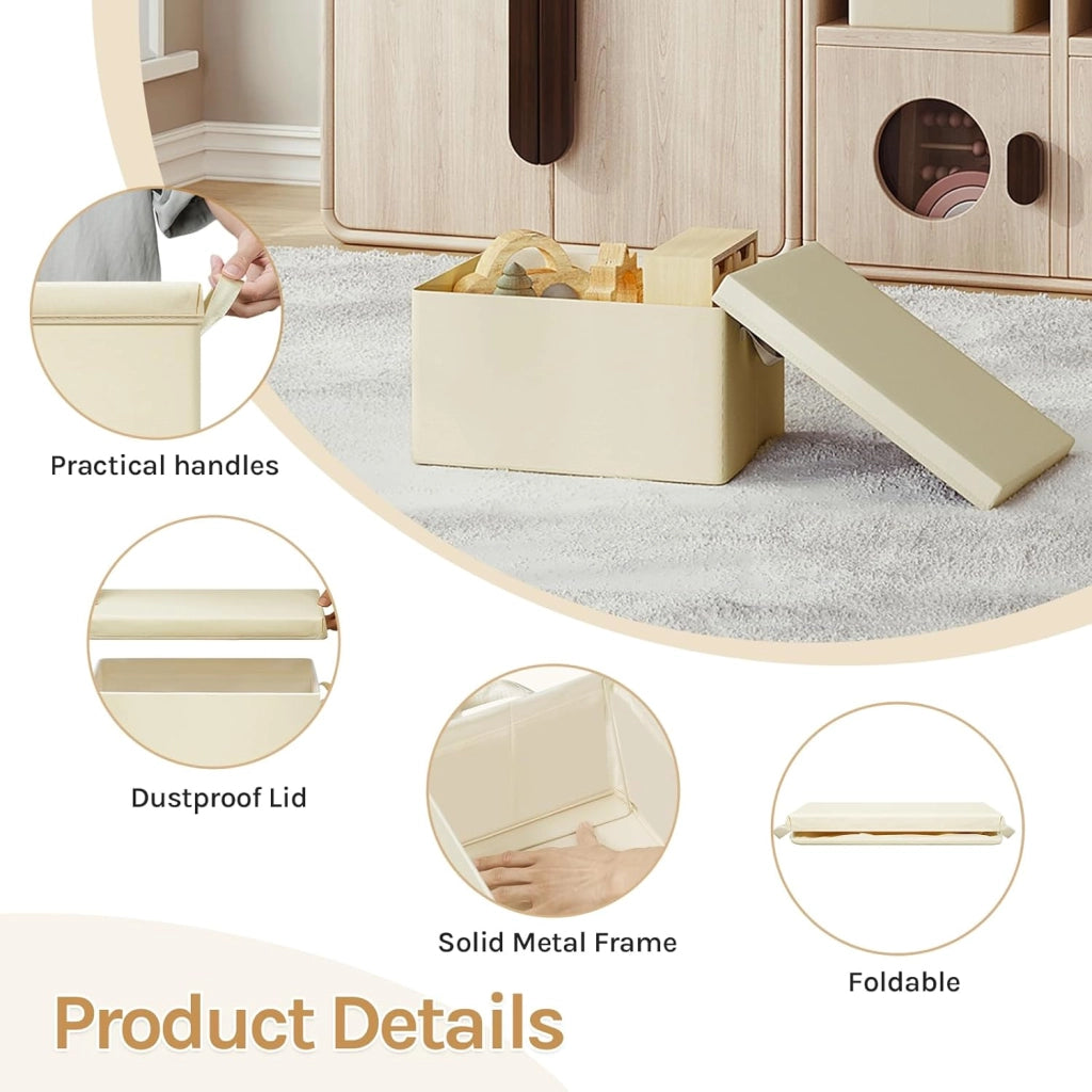 Scatole portaoggetti in Tessuto 10 Pezzi, Contenitori pieghevoli con Coperchio e Maniglie, per Vestiti da Armadio, Crema, 48x36x30cm