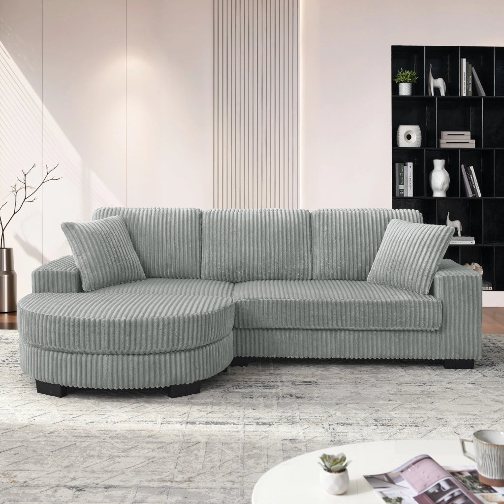 Divano Angolare 4 Posti con Poggiapiedi ¨C MINIMAL ¨C Tessuto Velluto a Coste Grigio, 256x134x89 cm