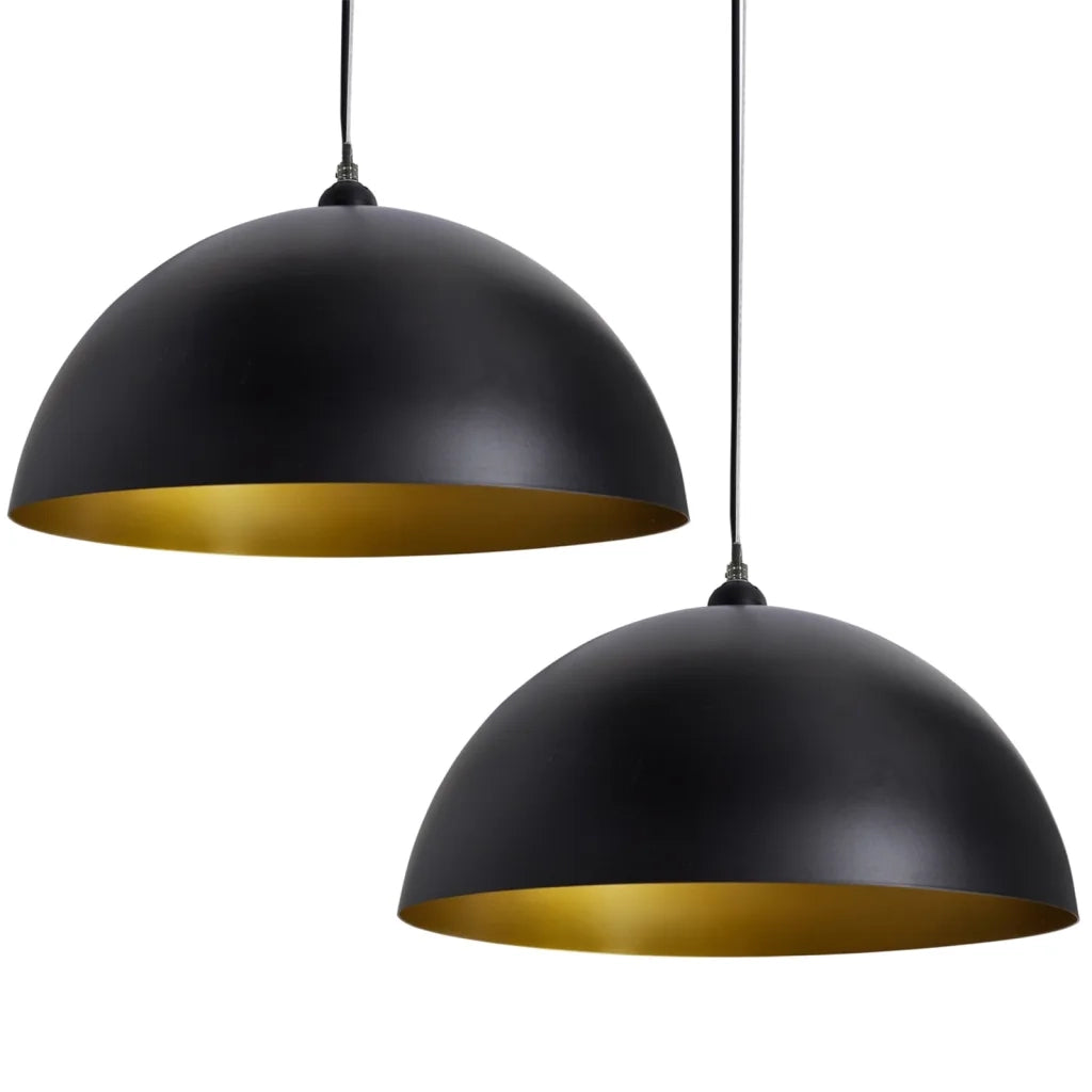 Lampada a Sospensione 2 pz Altezza Regolabile Semisferica Nera CFW4631730