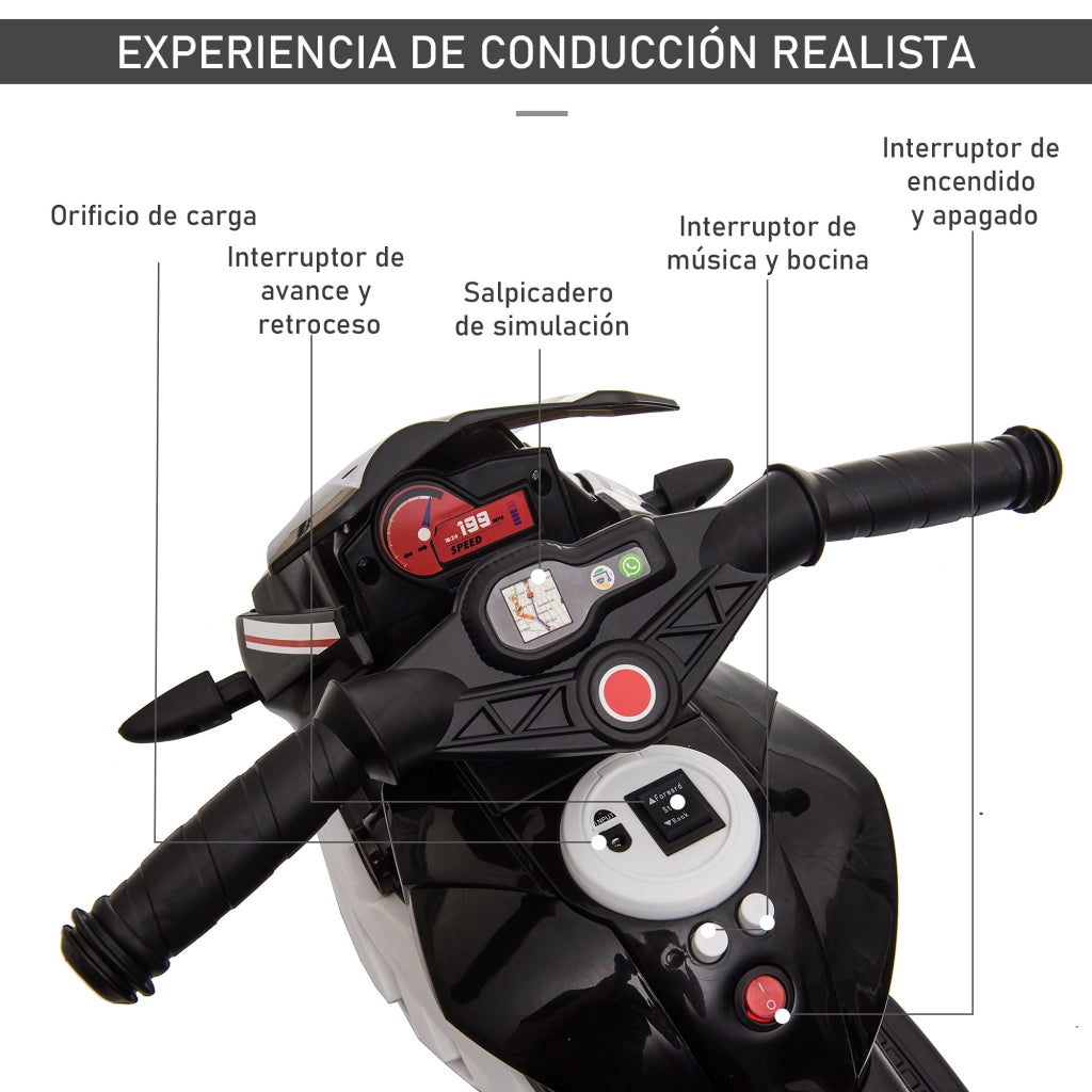 Triciclo Elettrico per Bambini 3+ Anni ¨C zephmum ¨C 86x42x52 cm Nero e Bianco