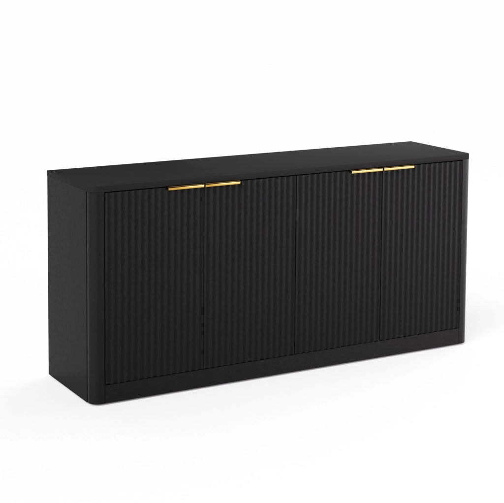 Credenza 150x40x70,5 cm a 4 ante in MDF nero con pannelli ondulati