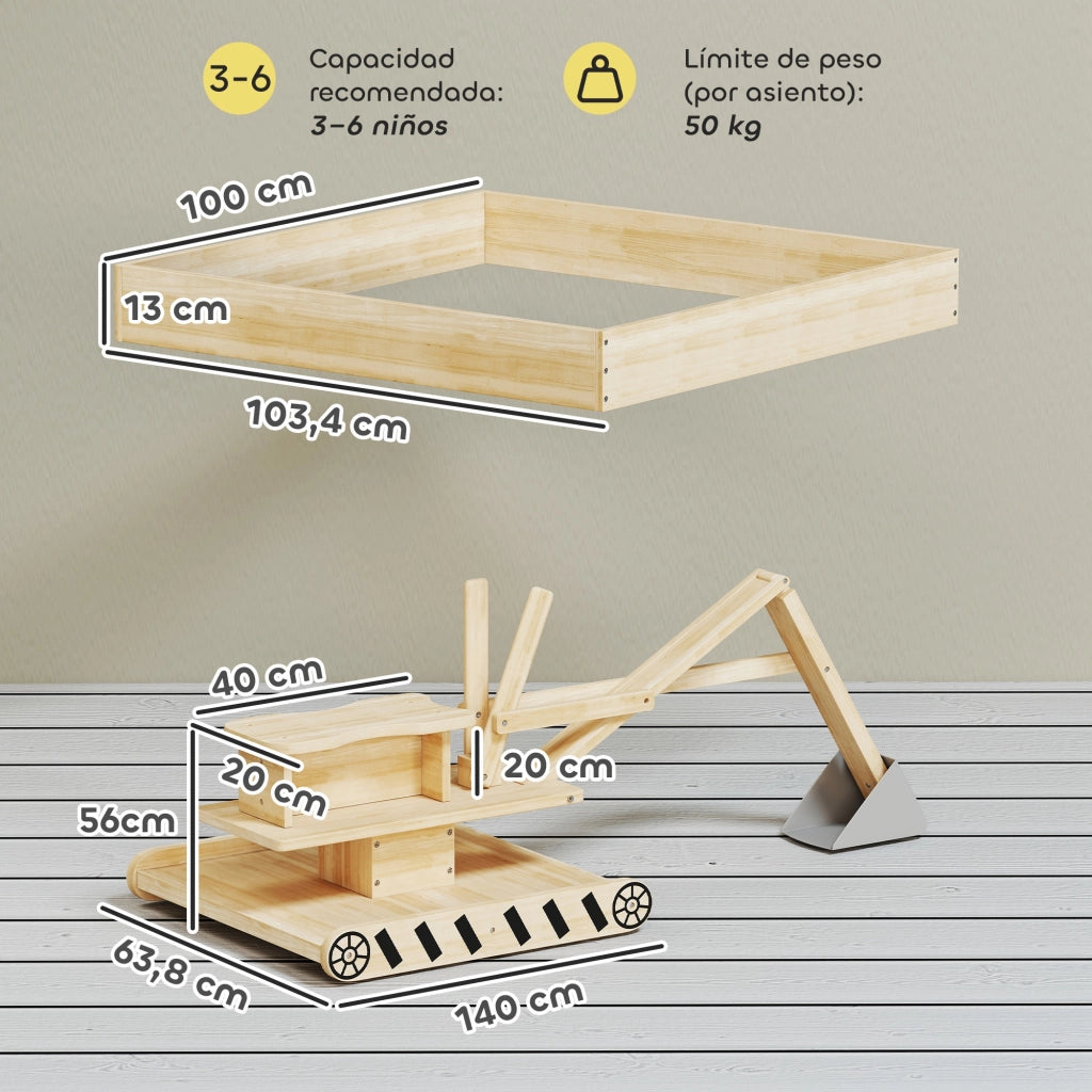Sabbiera con Escavatore e Sedile Girevole 360¡ã ¨C Xylo ¨C Legno Naturale 184x90x56 cm