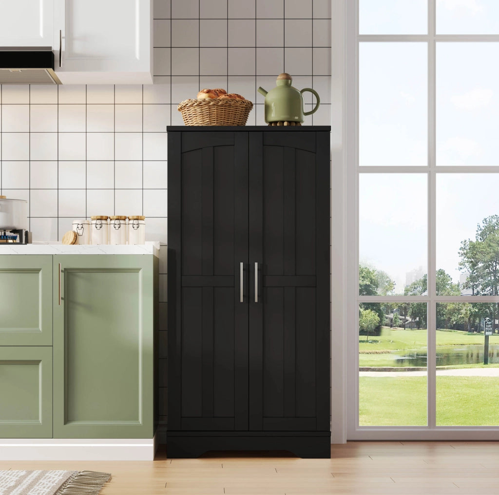 Credenza alta 120x60x40 cm con luce LED sensore; ripiani regolabili in MDF nero