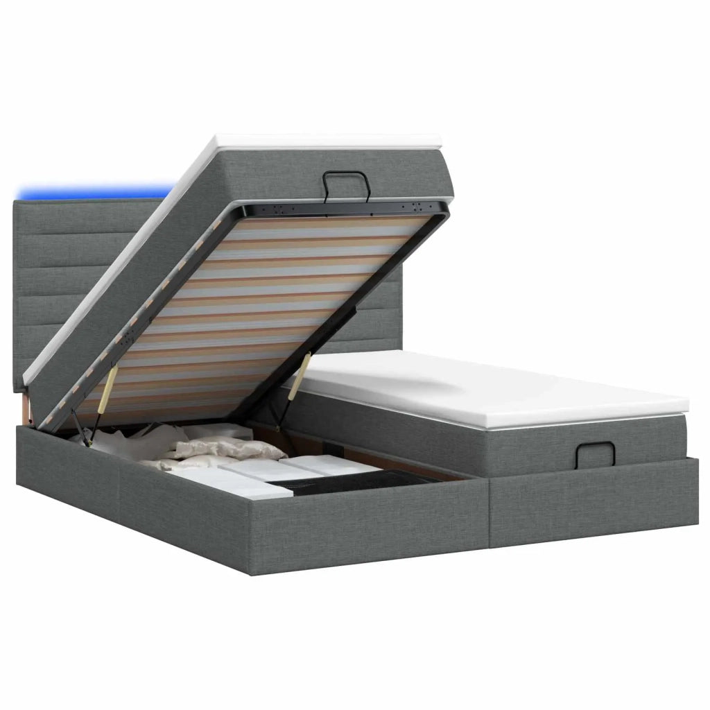 Letto Ottomano con Materasso e LED Grigio Scuro 200 x 200 cm 3458424