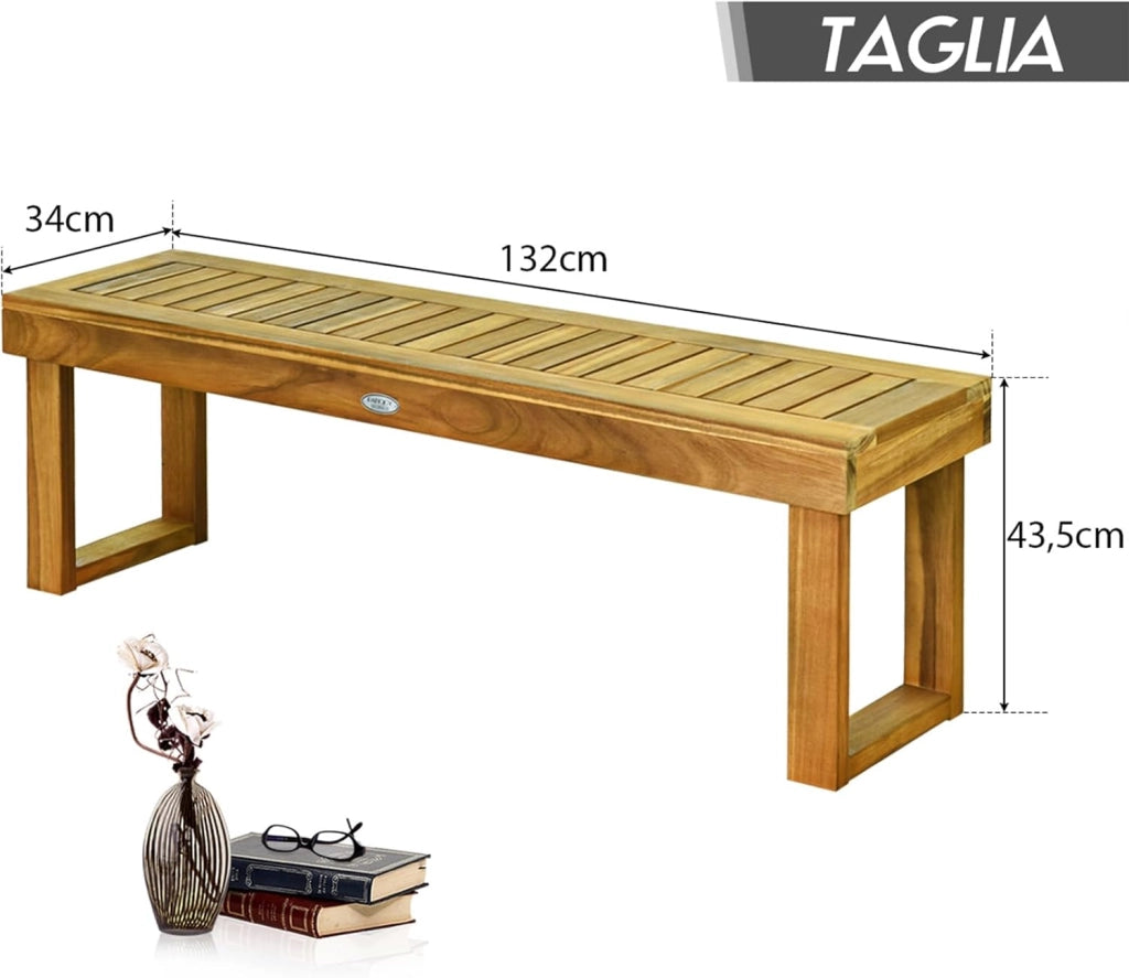 Panchina da Esterno, Panca da Giardino in Legno Senza Schienale, Panchina per Balcone, Ingressp e Cortile, Portata 320 kg, 132 x 34 x 43,5 cm