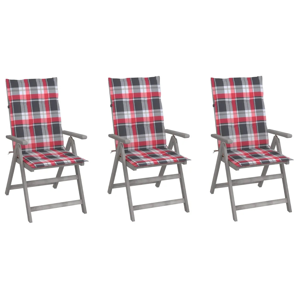 Sedie da Giardino Reclinabili 3 pz con Cuscini Massello Acacia cod mxl 74108