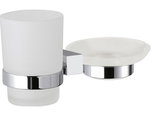 Supporto da muro doppio con portasapone e portabicchiere - serie sq