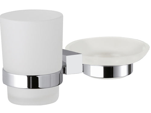 Supporto da muro doppio con portasapone e portabicchiere - serie sq