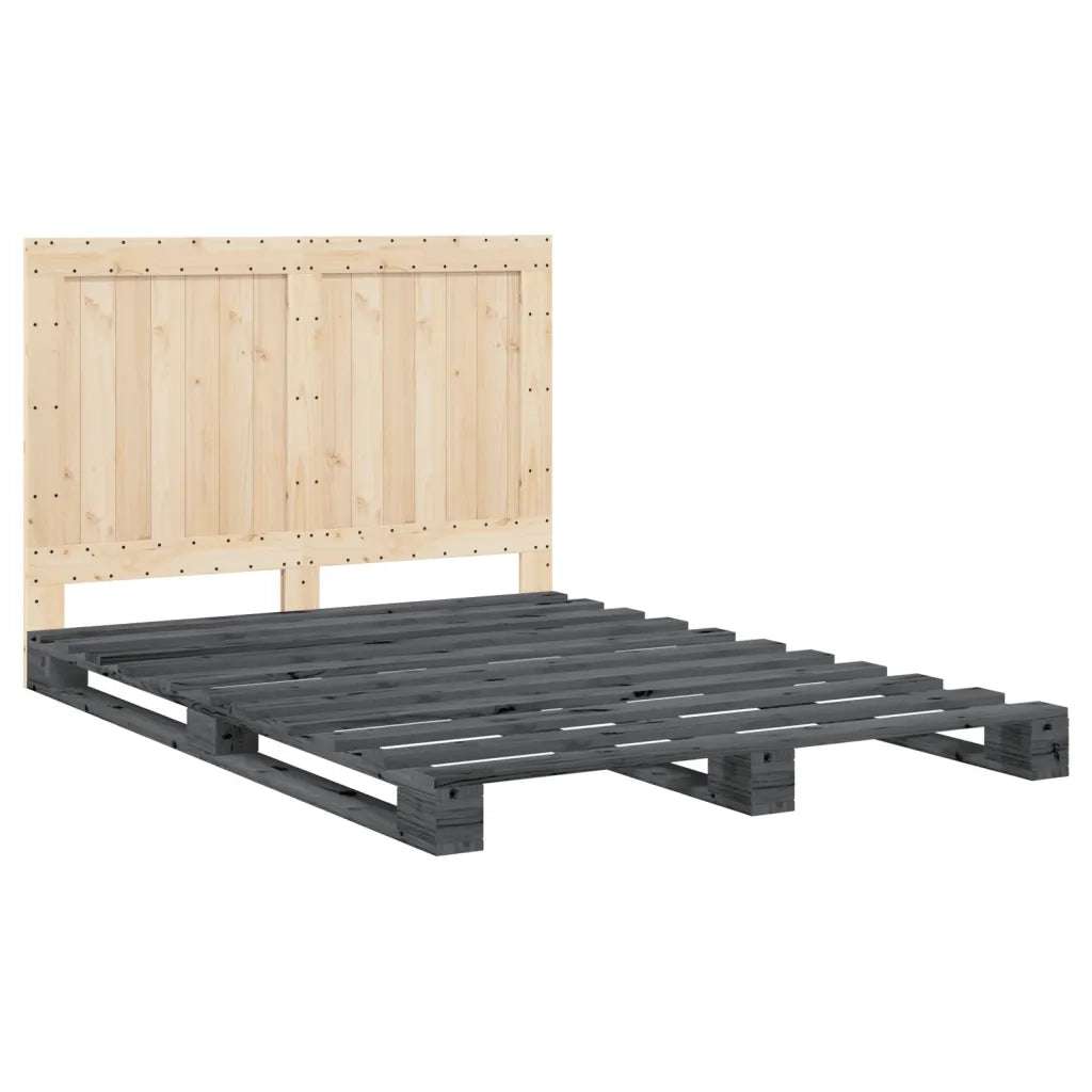 Letto matrimoniale | Letto per adulti | Giroletto con Testiera Grigio 140x200 cm Legno Massello di Pino