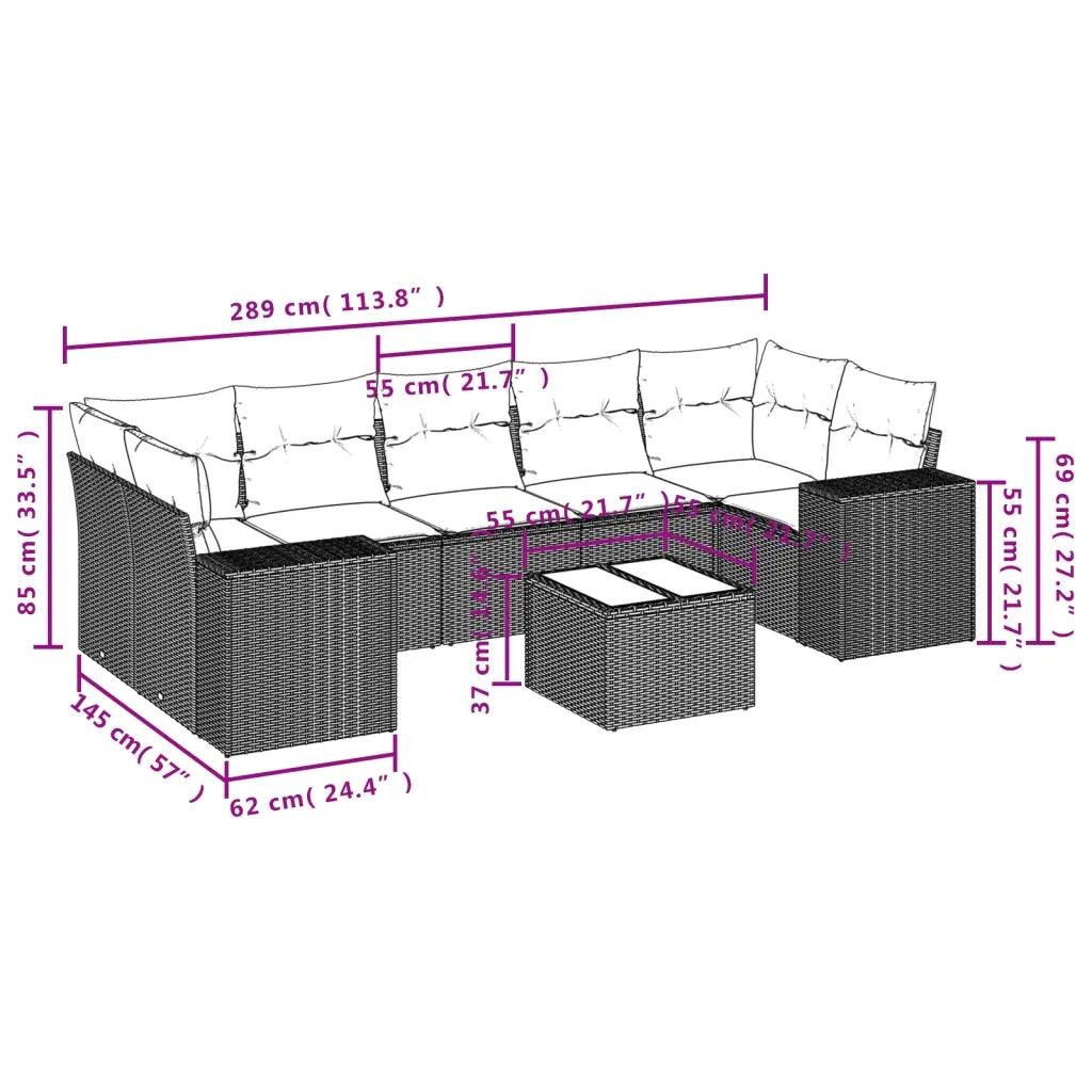 Set Divano da Giardino 8 pz con Cuscini Beige in Polyrattan 3254676