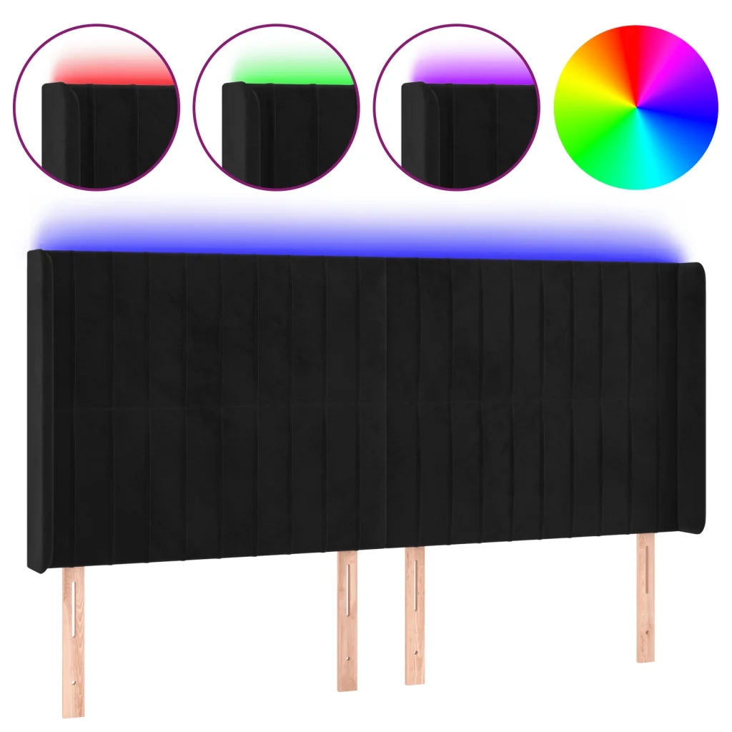 Testiera a LED Nera 163x16x118/128 cm in Velluto