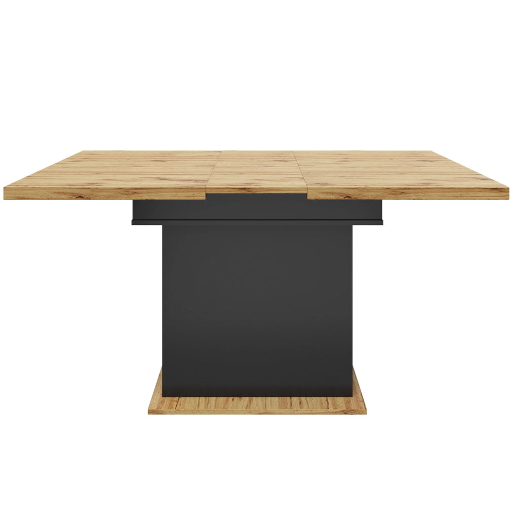 Tavolo da pranzo allungabile 110-140x80x75 cm con contenitore; MDF e metallo; nero e naturale