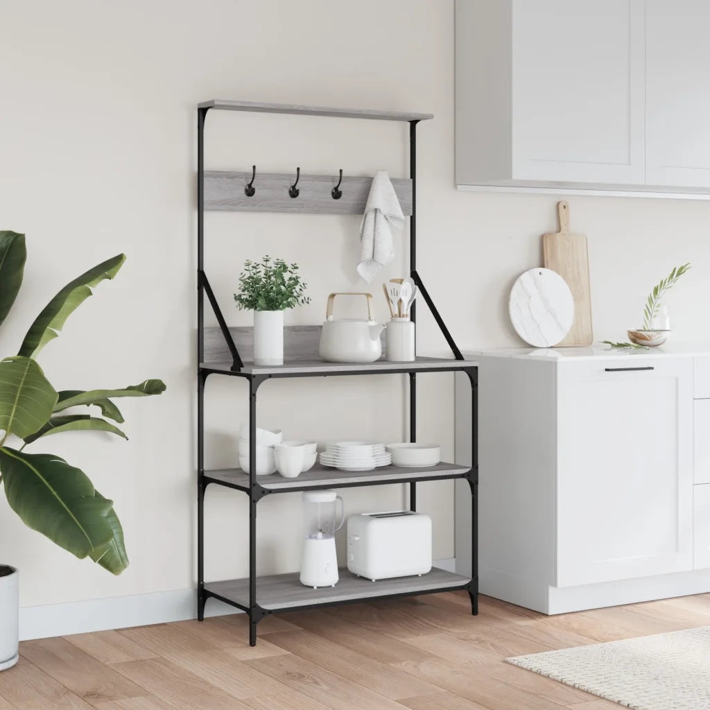 Mensola da cucina-Scaffale Cucina Ganci 4 Ripiani Grigio Sonoma Legno Multistrato