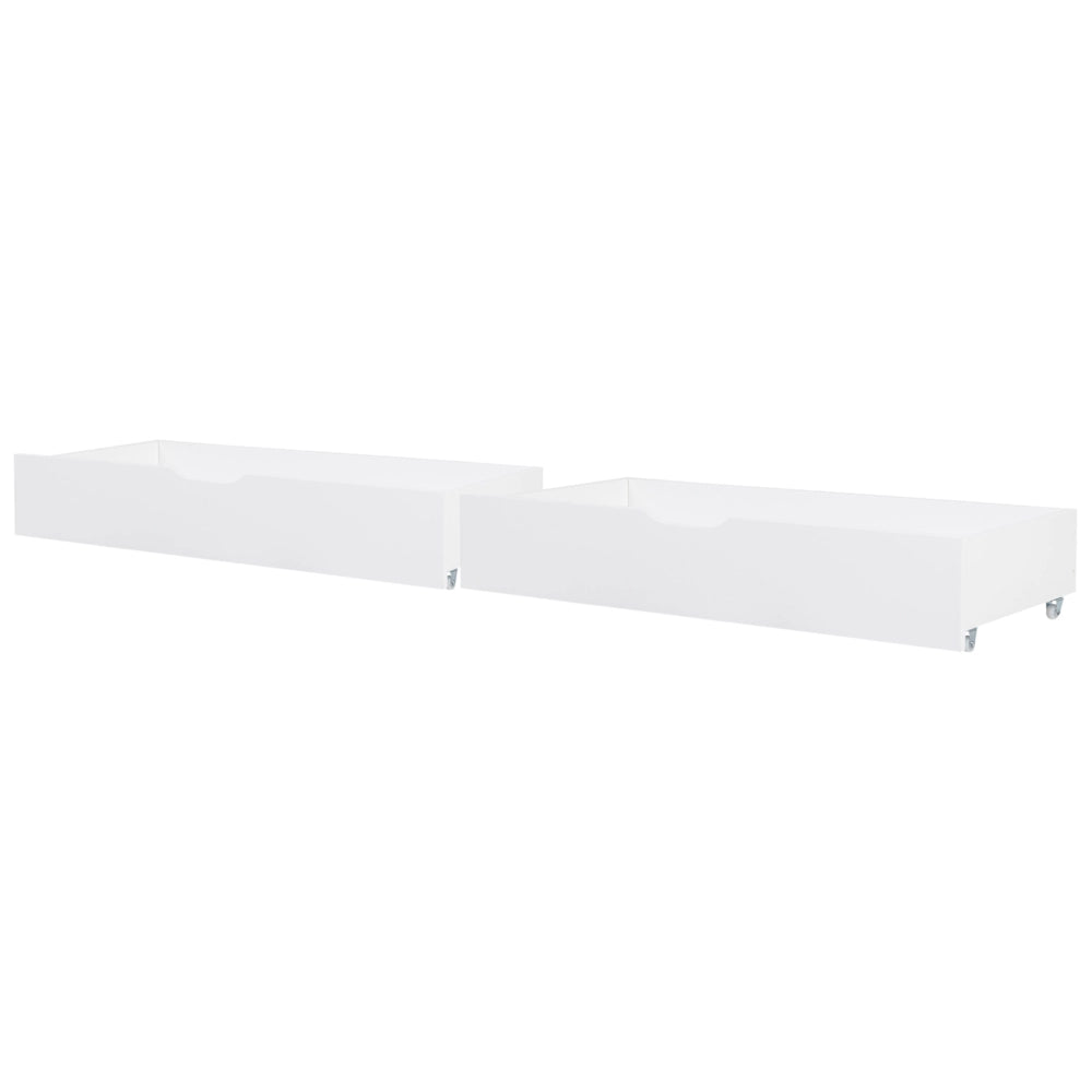 Set di 2 cassetti per il letto in legno massiccio bianco Scatole sotto il letto con ruote