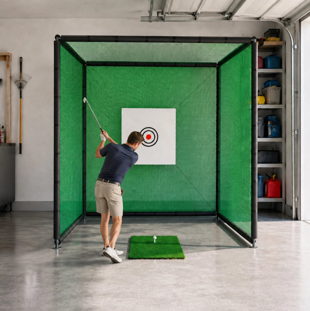 Rete da pratica golf 300 x 300 x 300 cm con bersaglio e tappetino